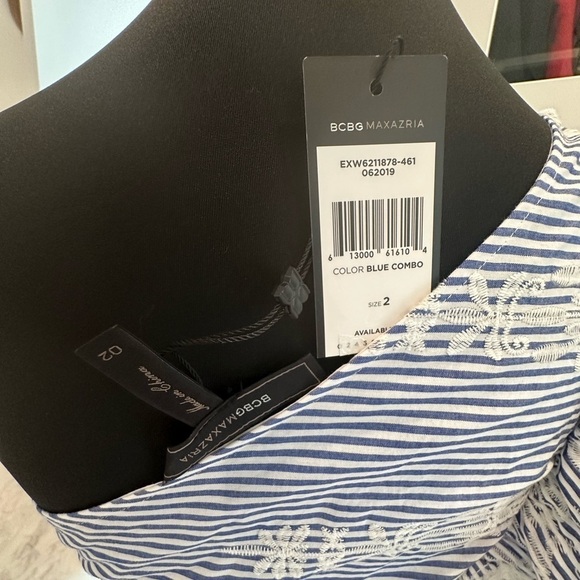 BCBG MaxAzria Striped Crochet Blue one shoulder Size 2 eyelet NWT - Picture 9 of 10